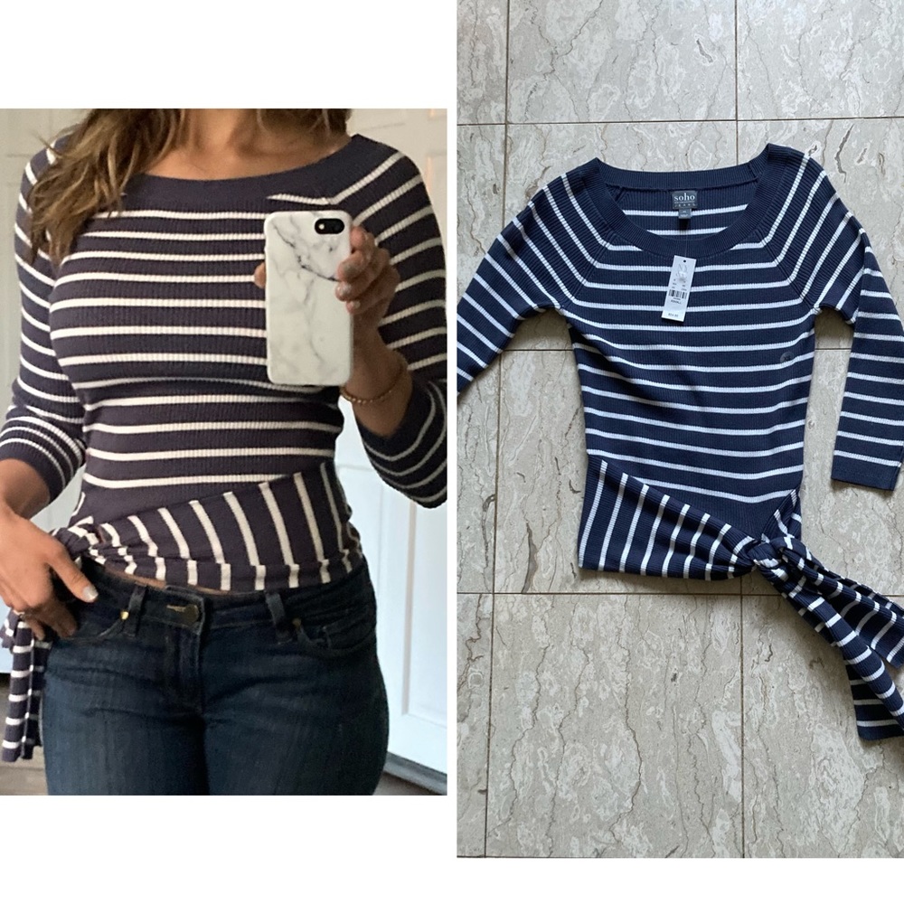 Tie Waist Striped Sweater